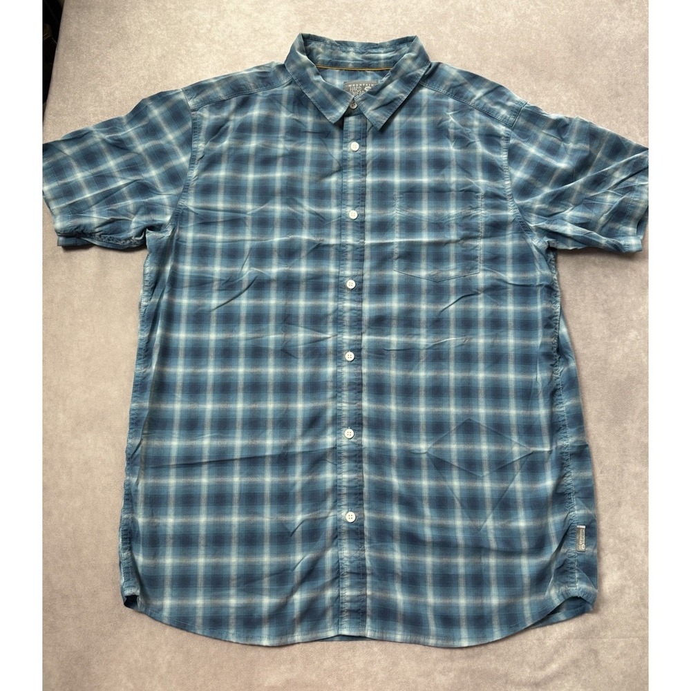 Mountain Hardwear Men's Sz L Short Sleeve Blue Camp Plaid‎ Shirt Outdoors Casual